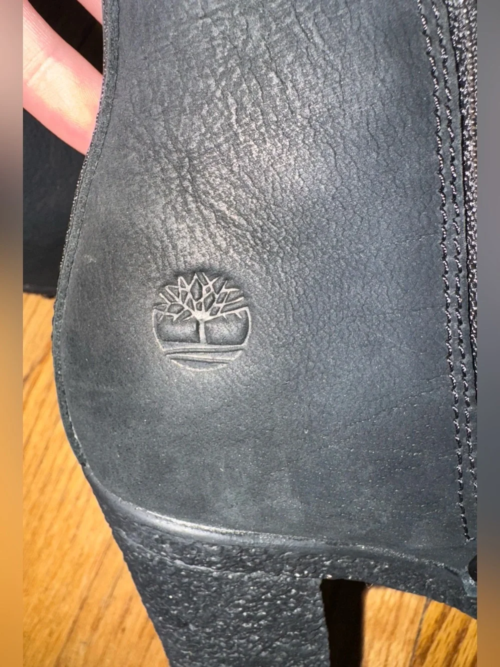 Timberland Black Suede Block Heel Ankle Boots